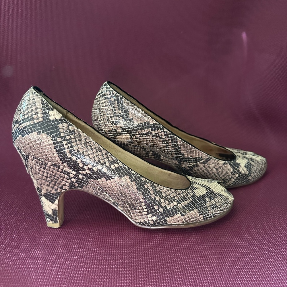 Farylrobin Snakeskin Peep Toe Heels